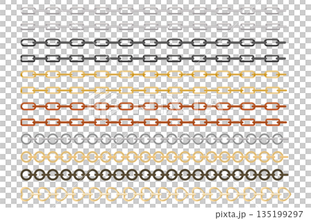 背景是各種形狀和顏色的金屬鏈條水平排列而成。 135199297