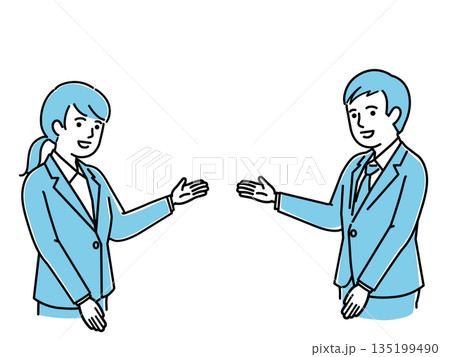 案内する男女のスタッフ・こちらへどうぞ・スーツ・制服・笑顔・医療・介護・ベクター 135199490