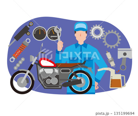 バイクの整備をする男性 135199694
