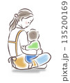 赤ちゃんを膝に乗せた横向きの女性 135200169