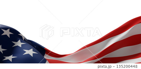 American flag banner design isolated on white background  with copy space USA independence day 3D render 135200448