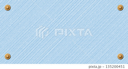 Denim blue jean textile faded condition background with brass pins frame vector illustration. 135200451