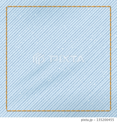 Denim blue jean light wash textile pattern on square background with gold seams border vector illustration. Denim blue jean light wash textile pattern on square background with gold seams border vector illustration. 135200455