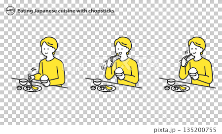 Man eating Japanese food with chopsticks (2 colors) Man eating Japanese food with chopsticks (2 colors) 135200755