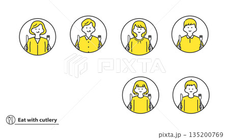 ナイフとフォークを持つ人物　アイコンセット　2色 135200769