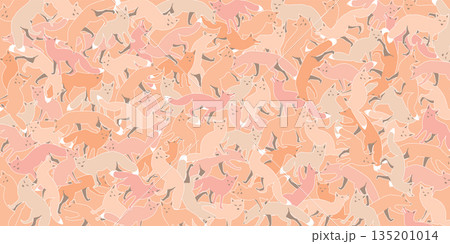 Fox pattern background monochromatic of peach tones, pink and beige with white color outline vector illustration. 135201014