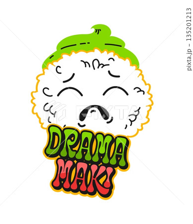 Japan food maki sushi retro Y2K sticker or patch. Sushi dish vintage tag, Asian menu meal 60s 70s vector patch. Japan seafood delicacy retro Y2K sticker or label with maki sushi sad character 135201213