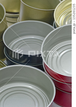 Big group of assorted empty clean preserve tin cans 135201235