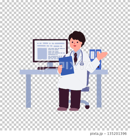 Male doctor giving explanation at desk 135201396