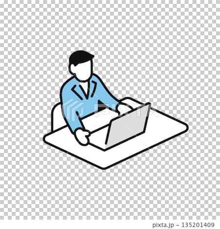 一個簡單的向量圖標,描繪了一名工人操作筆記型電腦的場景。 一個簡單的向量圖標,描繪了一名工人操作筆記型電腦的場景。 135201409