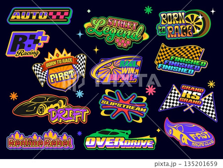 Y2k retro groovy racing stickers, car race...のイラスト素材 [135201659] - PIXTA