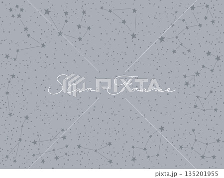 手書き星と十二星座モチーフのフレーム背景（モノクロ調・ベクター） 135201955