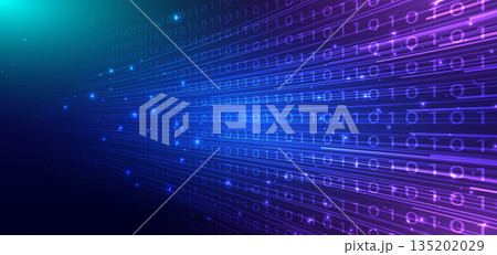 Binary code with curve lines on dark blue background. Binary code with curve lines on dark blue background. 135202029