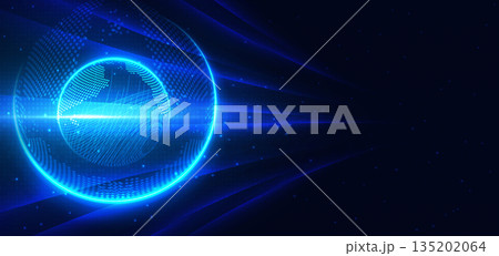 Global speed blue rays connection network on dark blue background. 135202064