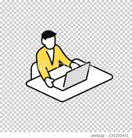 Simple vector icon illustration of a businessman doing research on a laptop Simple vector icon illustration of a businessman doing research on a laptop 135202431