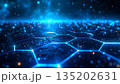 Futuristic Cyber Grid: Glowing Blue Hexagons with  135202631