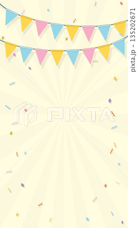 Colorful hanging flag garlands vector illustration. Party background vertical template have blank space. 135202671