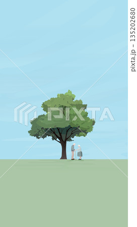 Couple of elderly lover together under the big tree vector illustration vertical shape have blank space for any wording advertisement. Couple of elderly lover together under the big tree vector illustration vertical shape have blank space for any wording advertisement. 135202680