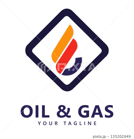 Oil and Gas Icon Logo Design with Segmented Orange, Red, and Blue Flame Vector 135202849