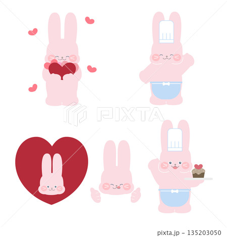 ウサギのコック姿やハートをあしらったイラストセット 135203050