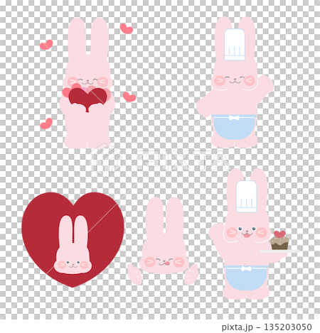 ウサギのコック姿やハートをあしらったイラストセット 135203050