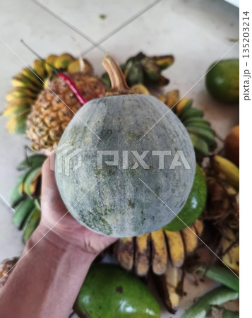 pumpkin in left hand 135203214
