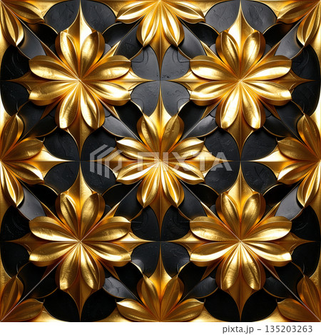 抽象的な黒ゴールドのリアルな3Dリピートパターン柄グラフィック素材 抽象的な黒ゴールドのリアルな3Dリピートパターン柄グラフィック素材 135203263