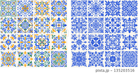 Mediterranean Azulejo Tile Seamless Pattern Mediterranean Azulejo Tile Seamless Pattern 135203516