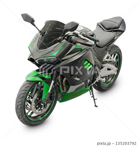 Modern green road sport motorcycle Modern green road sport motorcycle 135203792