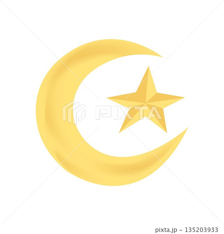 Golden crescent moon with star illustration for Ramadan designs 135203933
