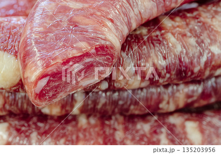 Traditional homemade smoked sausages 135203956