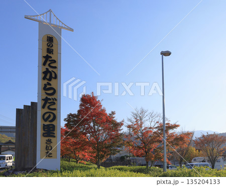道の駅 たからだの里さいた、青空と紅葉 135204133