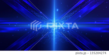 Technology futuristic blue thunder illuminated on dark background. 135204274