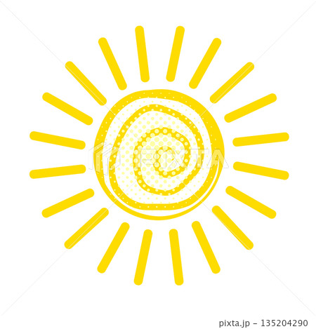 Cute doodle sun shine. Doodle sun sketch illustration. Hand drawn cute orange sun hand drawn. Not AI, Scribble doodle children drawn style. Vector illustration. 135204290