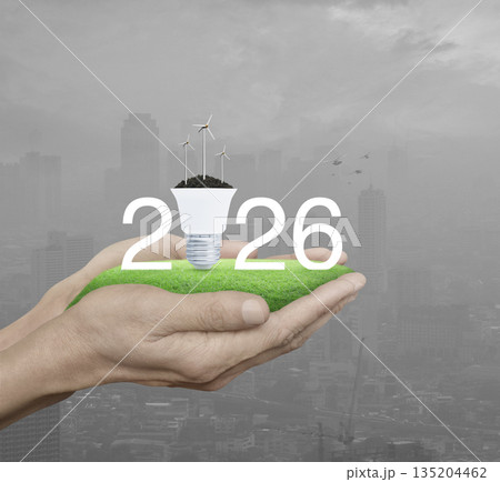 Happy new year 2026 green ecology and saving energy concept 135204462