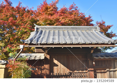 等持院の門と紅葉 135204589