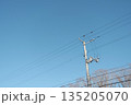冬の快晴の空に電信柱と電線 135205070
