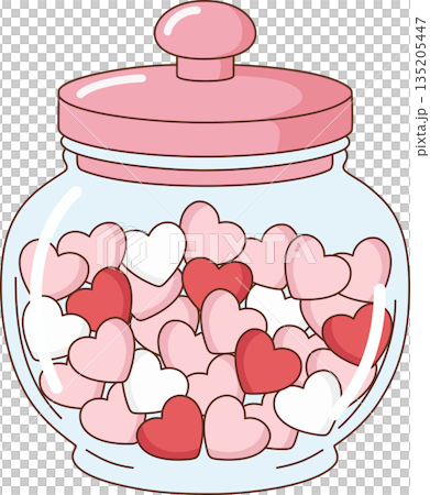 Cute Glass Jar Full of Pink and Red Hearts Illustration for Valentine's Day Gift and Decoration Cute Glass Jar Full of Pink and Red Hearts Illustration for Valentine's Day Gift and Decoration 135205447