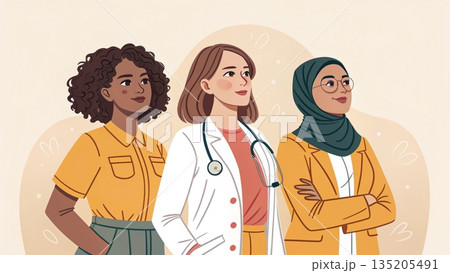 Professional stock vector illustration group of diverse women 135205491