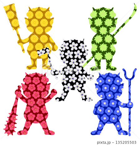 節分_赤鬼・青鬼・黄鬼・緑鬼・黒鬼 135205503