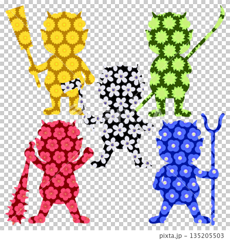 節分_赤鬼・青鬼・黄鬼・緑鬼・黒鬼 135205503