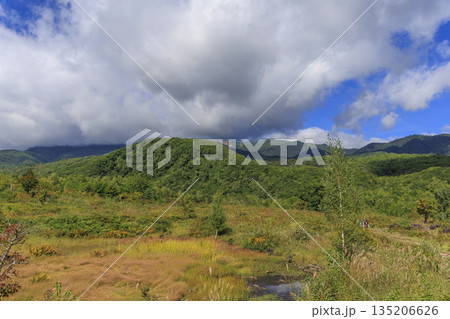 乗鞍高原まいめの池と乗鞍連峰の雲海風景（長野県松本市） 135206626