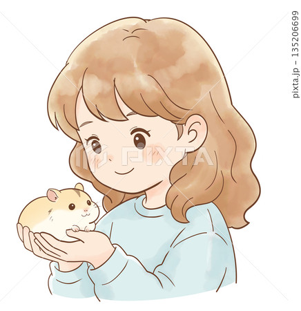 女の子の手のひらにのるハムスター 135206699