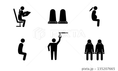 Priority seat icons set for public transport, flat vector illustration. 135207665