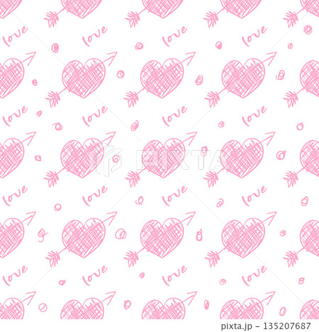 Seamless pattern with hand drawn pink hearts...のイラスト素材 [135207687] - PIXTA