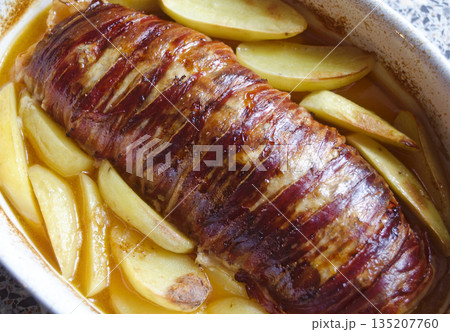 fried potatoes and roast 135207760