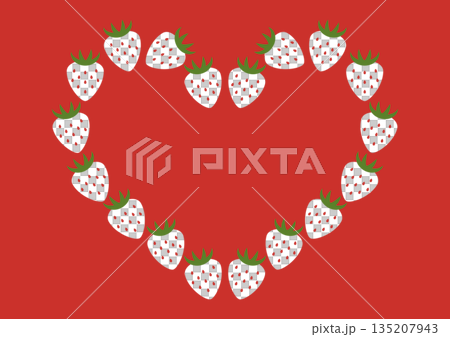 赤背景に白いいちごで作ったハートの背景イラスト 135207943