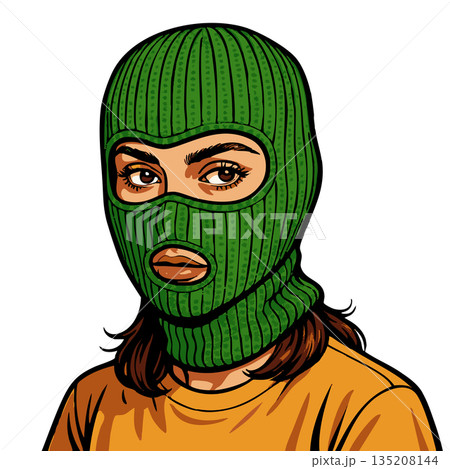 Woman in green ski mask vector illustration Woman in green ski mask vector illustration 135208144