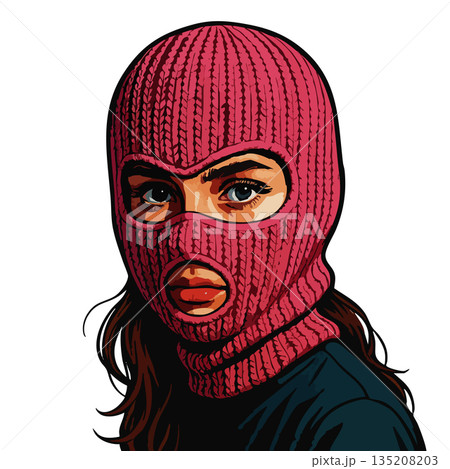 Woman in pink balaclava vector illustration 135208203