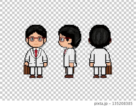 A working man with red glasses and a white suit 135208385